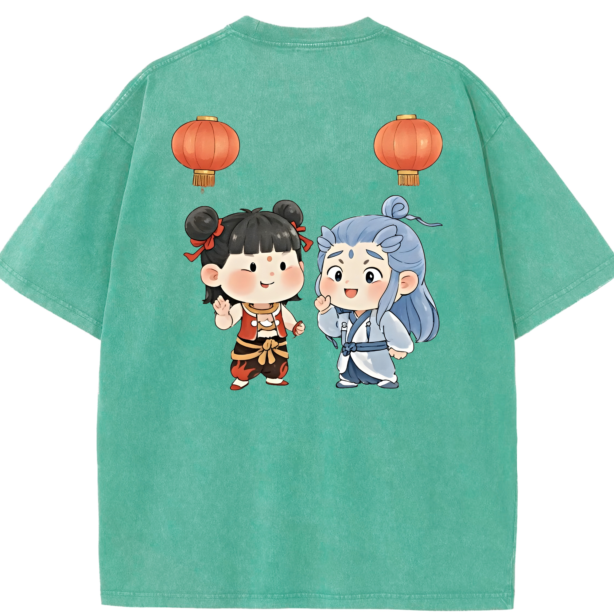 （画像用） Ne Zha 2 ナタ 魔童の大暴れ 綿100% ヴィンテージ風 半袖Tシャツ（背面プリント）